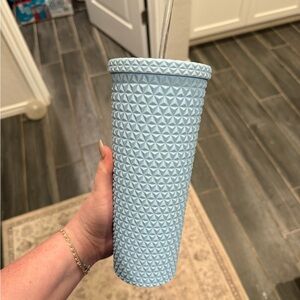 Textured Light Blue Travel Tumbler with Lid and Straw